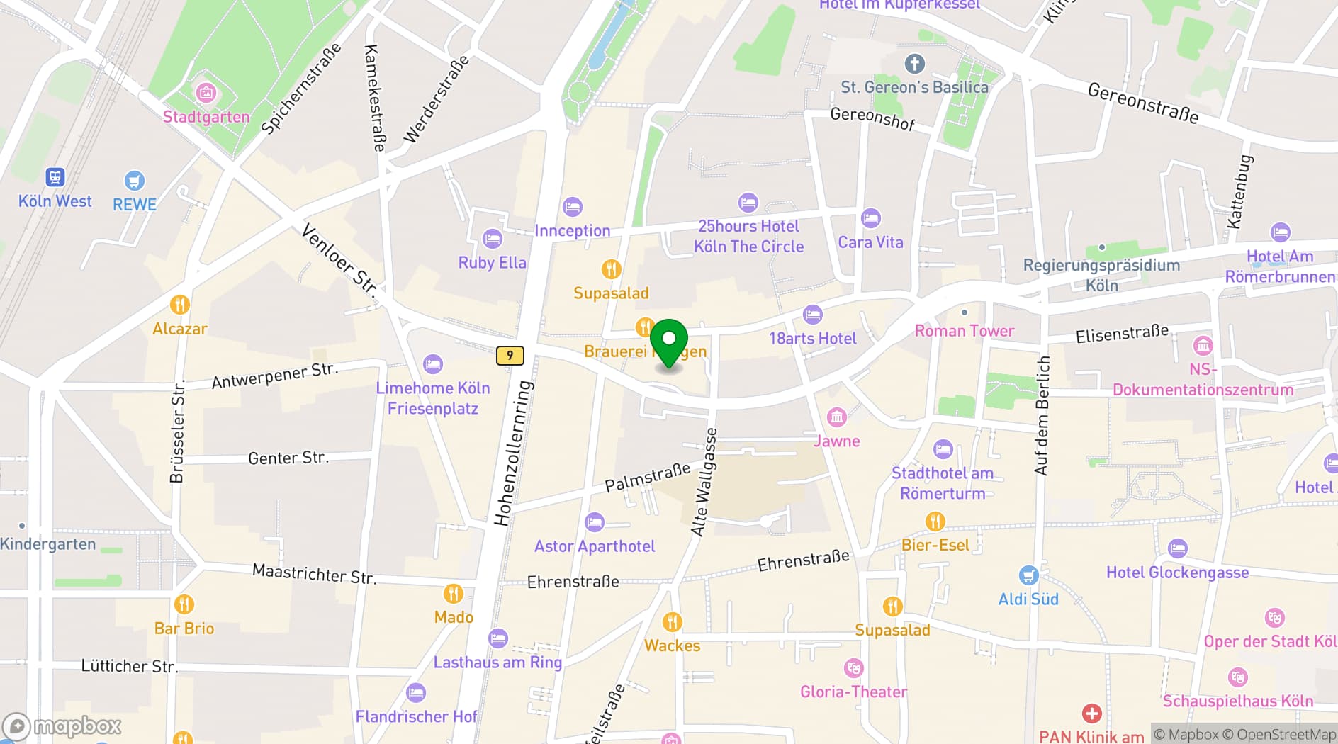 Map showing Lindner Hotel Köln City Plaza