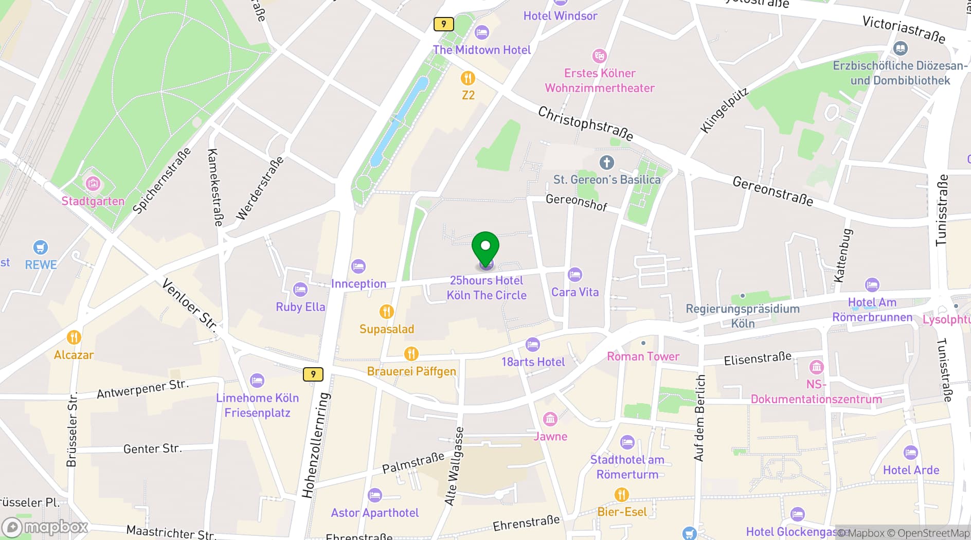 Map showing 25hours Hotel The Circle