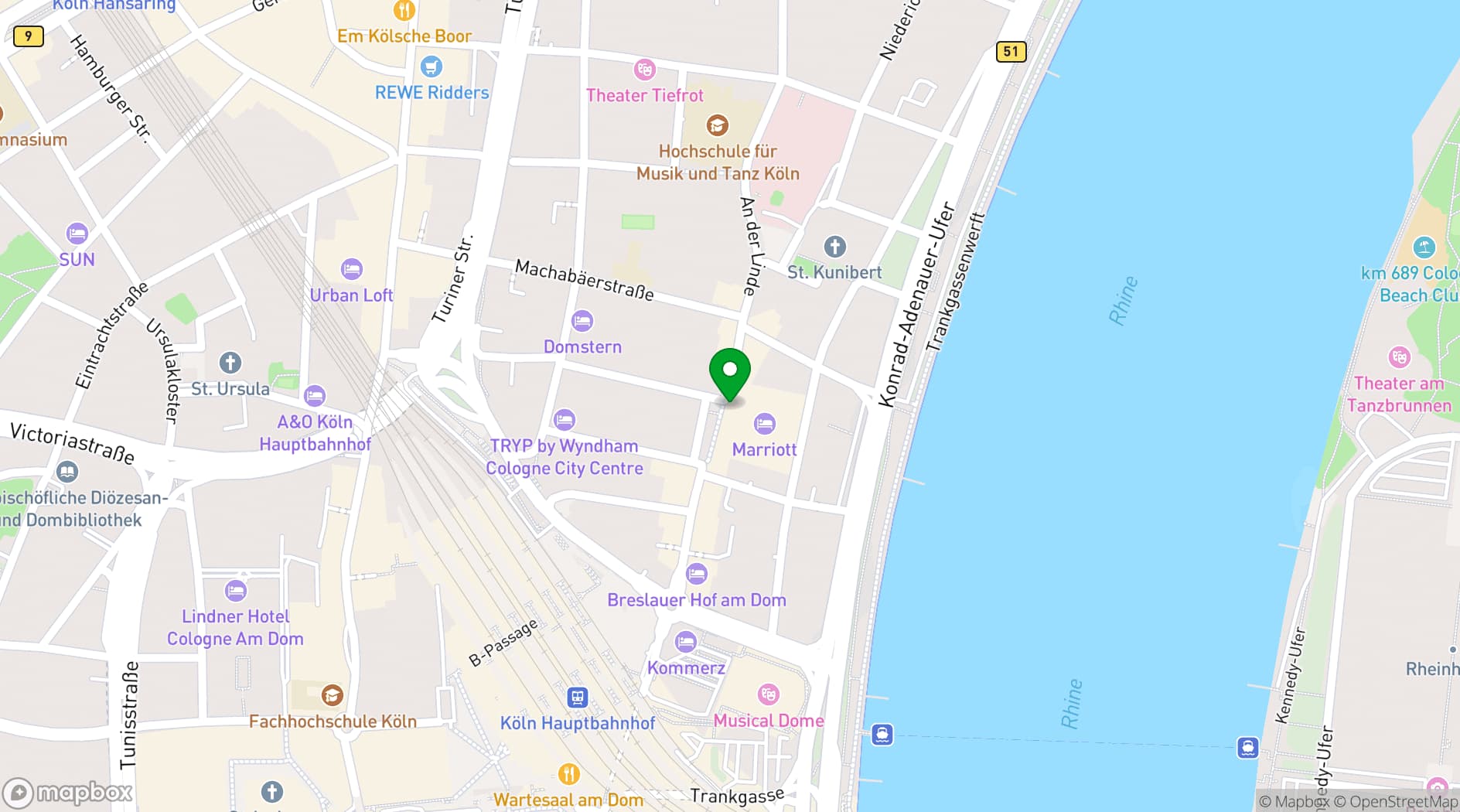 Map showing Cologne Marriott Hotel