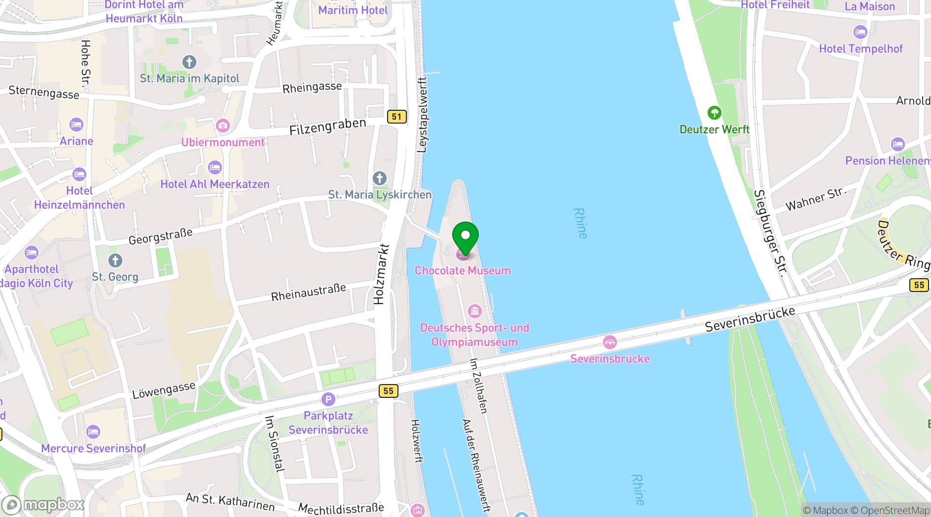 Map showing Schokoladen Museum