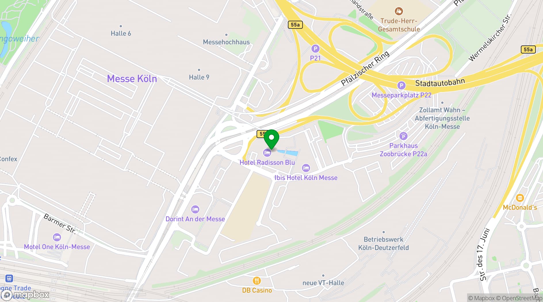 Map showing Radisson Blu Hotel