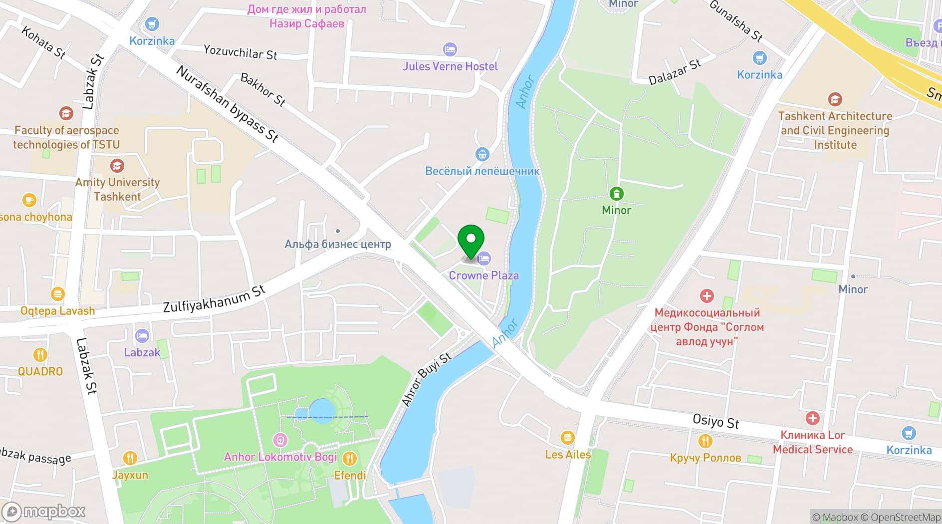 Map showing Crowne Plaza Tashkent