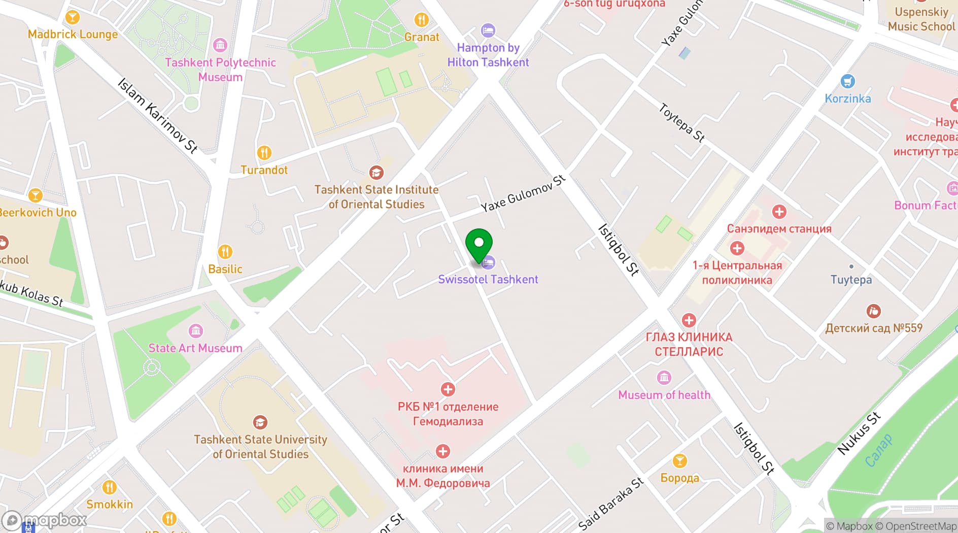 Map showing Swissôtel Tashkent