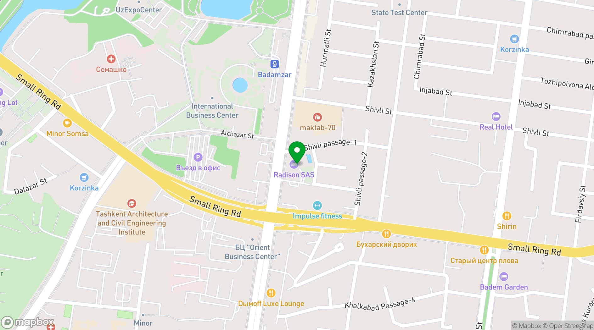 Map showing Radisson Blu Hotel, Tashkent