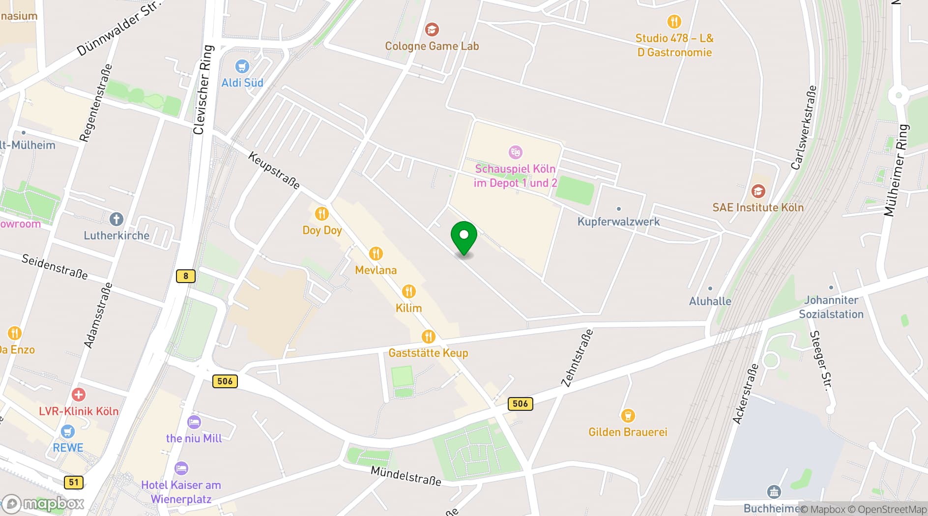 Map showing Carlswerk Victoria & Club Volta