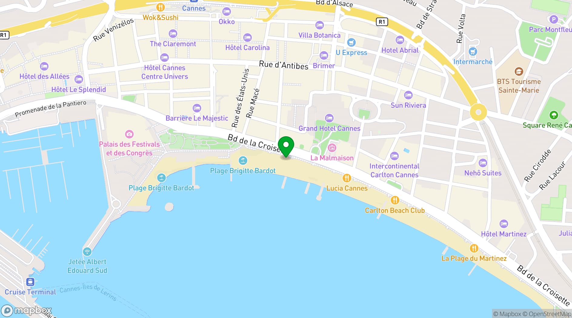 Map showing Mademoiselle Gray Plage Barrière