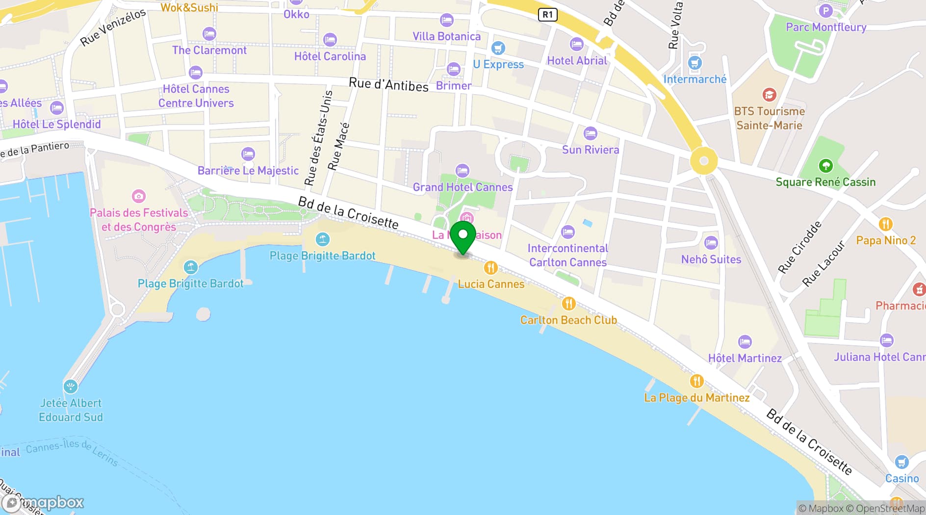 Map showing JW Marriott Cannes