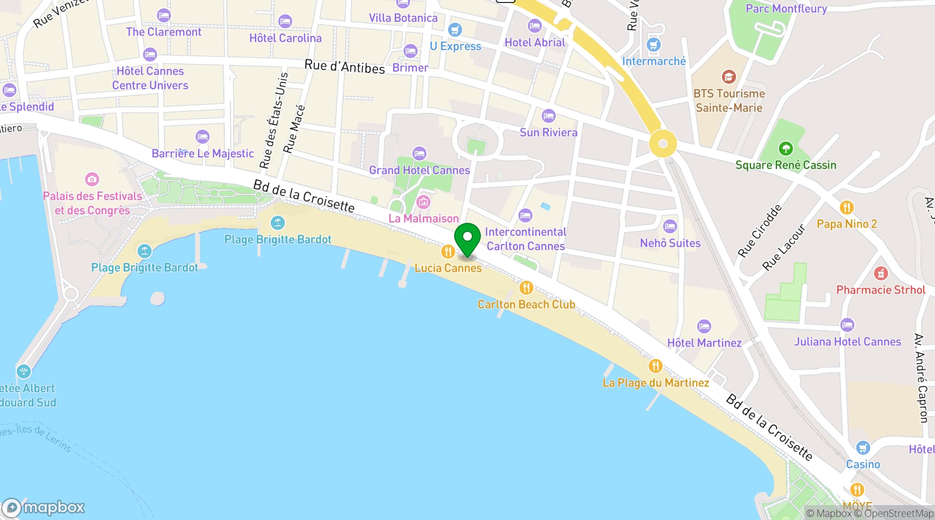 Map showing Private Beach Venue on La Croisette