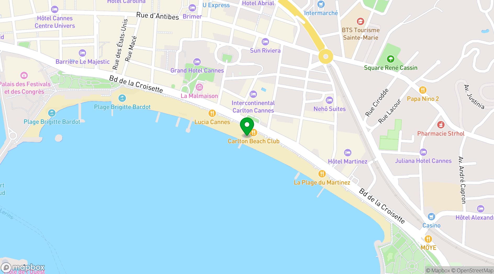 Map showing Carlton Beach Club