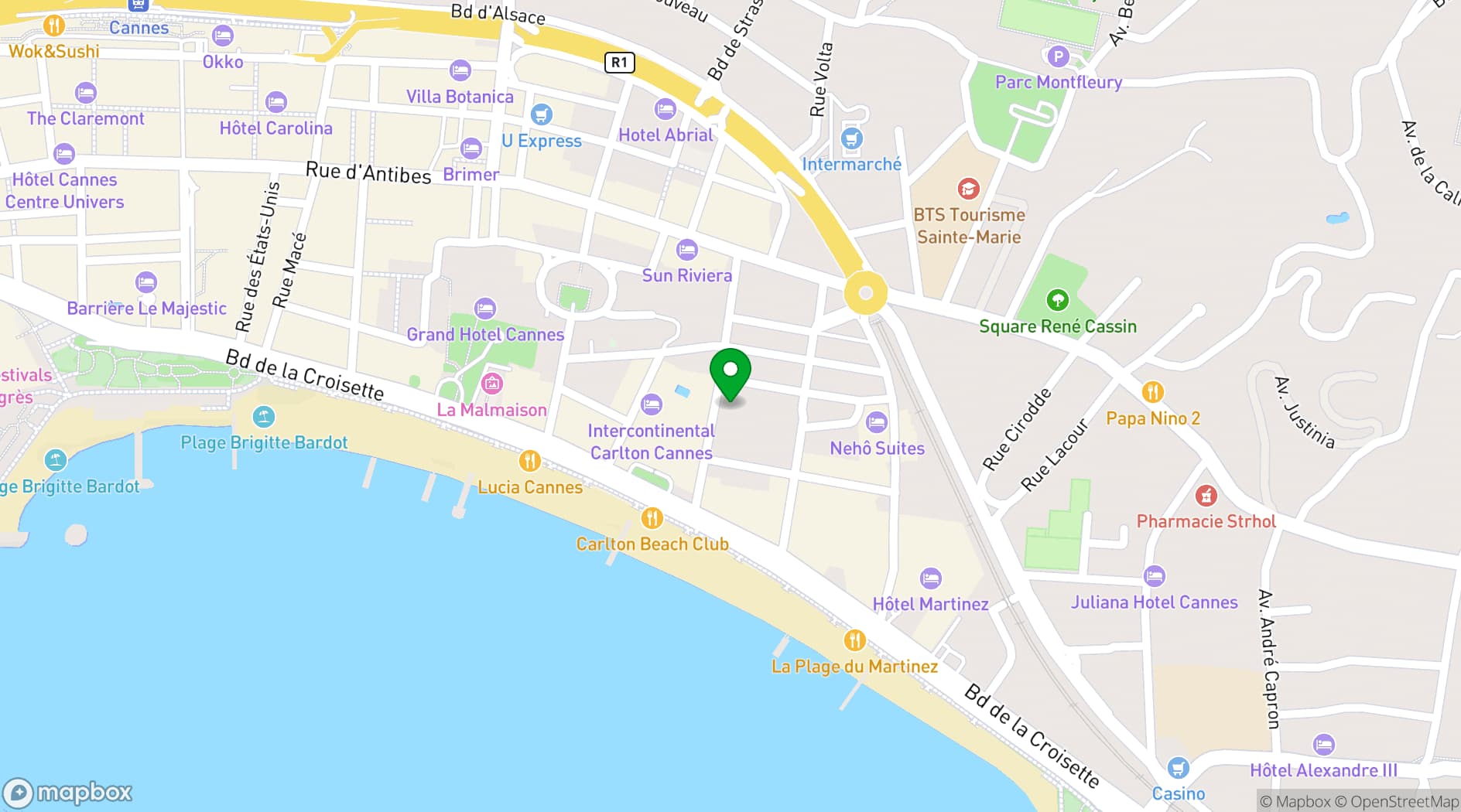 Map showing Croisette Beach Hotel Cannes