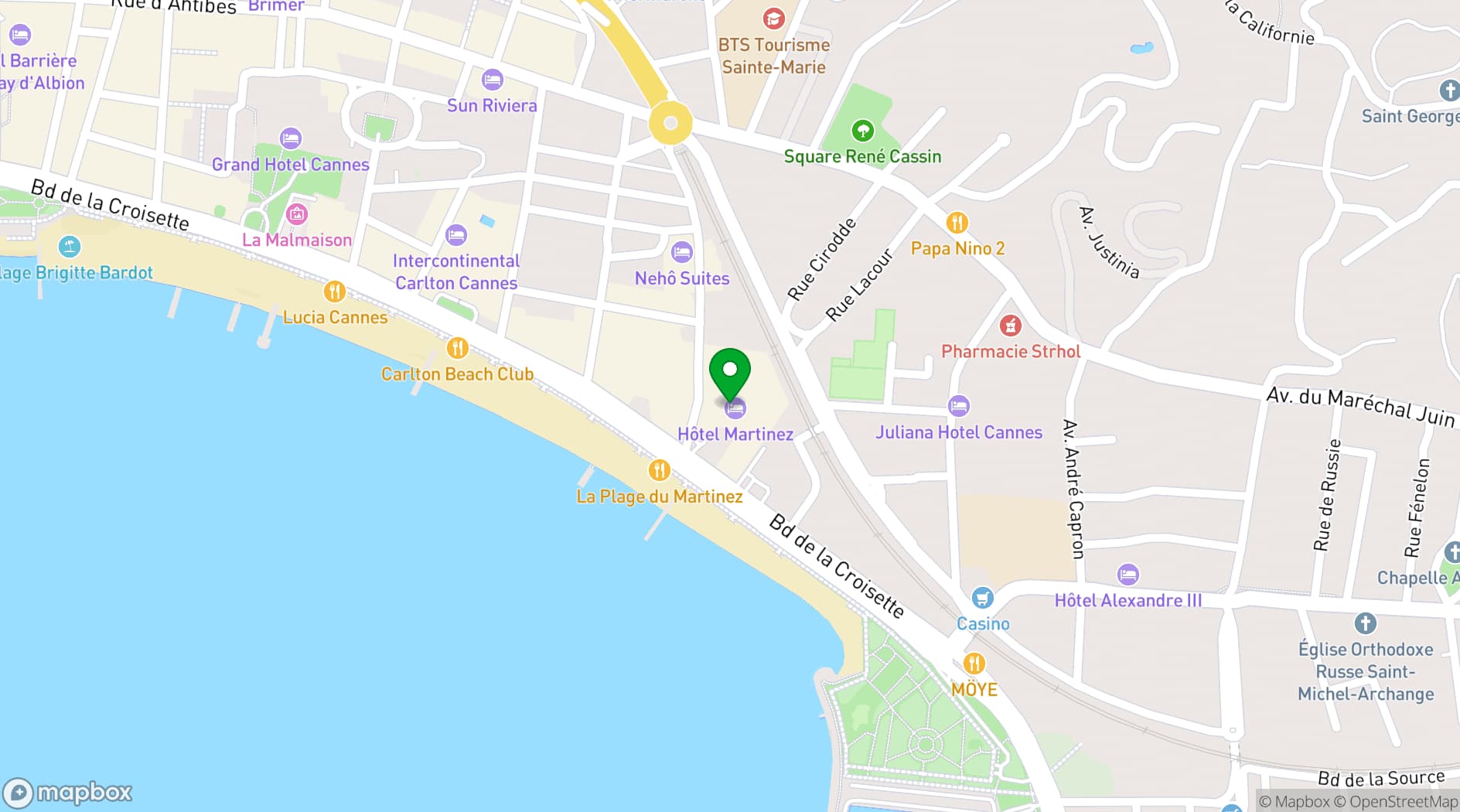 Map showing La Plage du Martinez