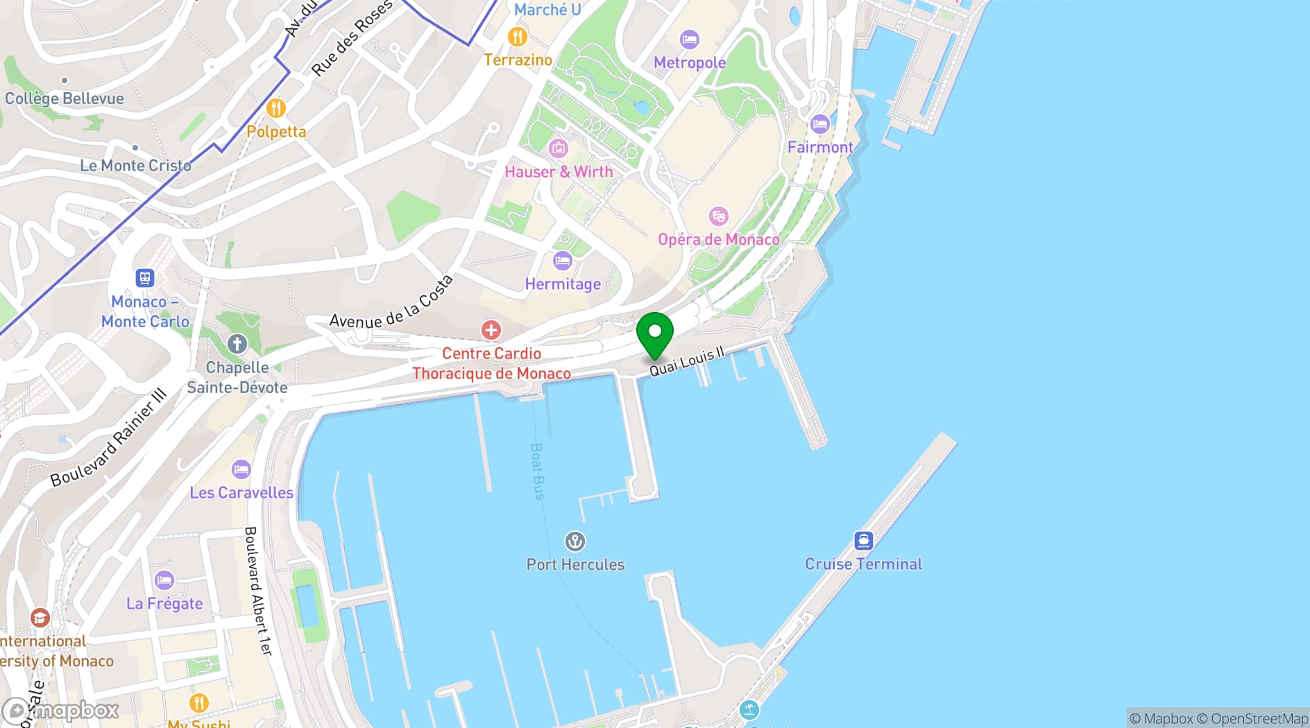 Map showing Yacht Club de Monaco
