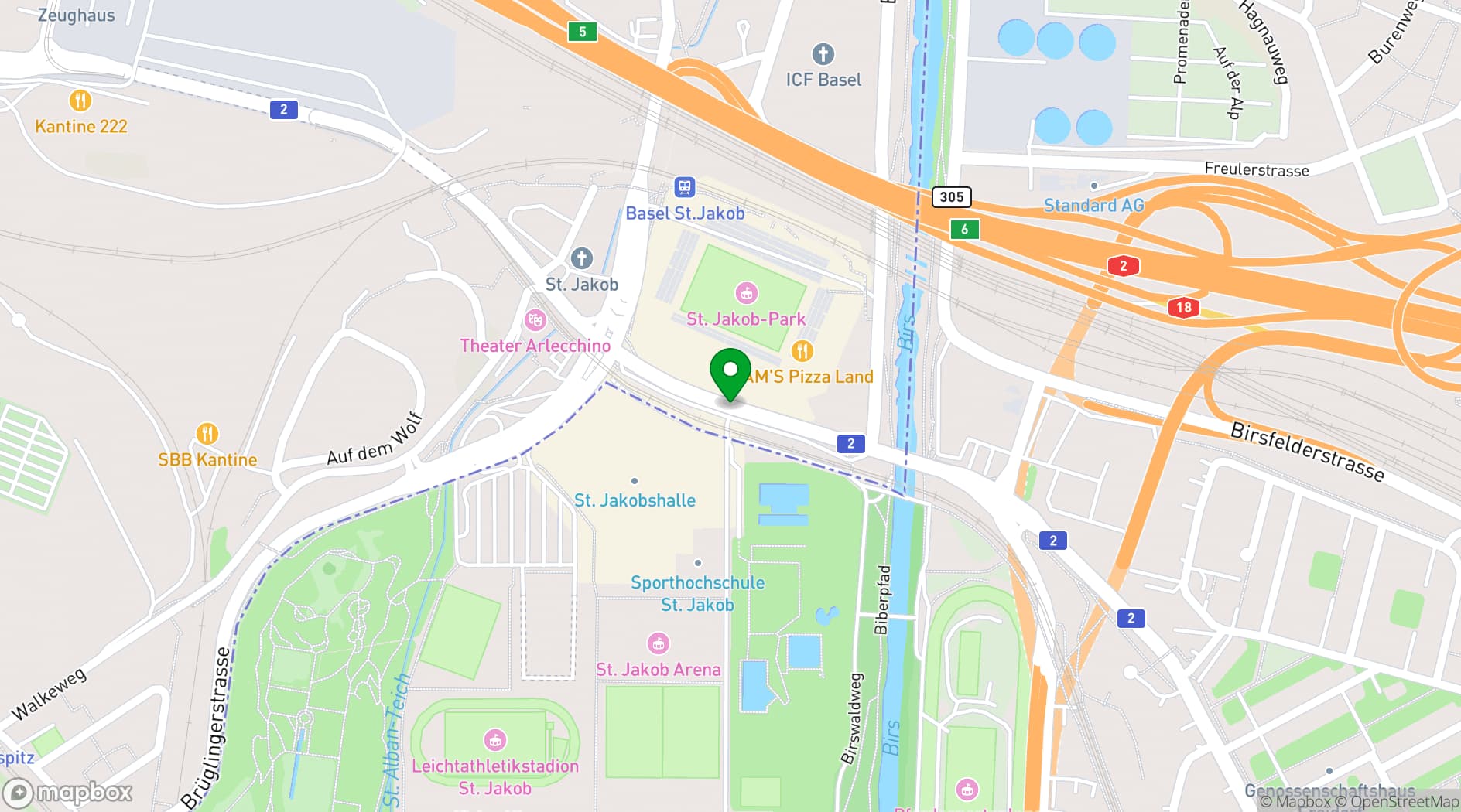 Map showing St. Jakobshalle Basel