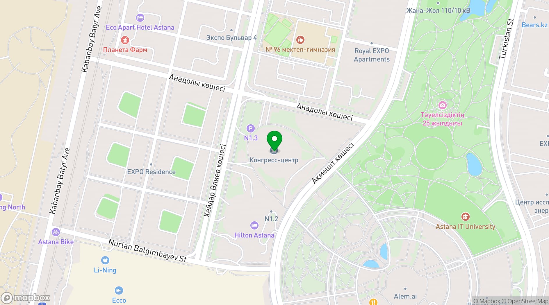 Map showing Astana Congress Center
