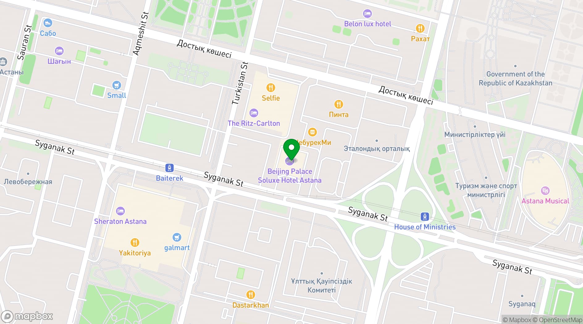 Map showing Beijing Palace Soluxe Hotel Astana