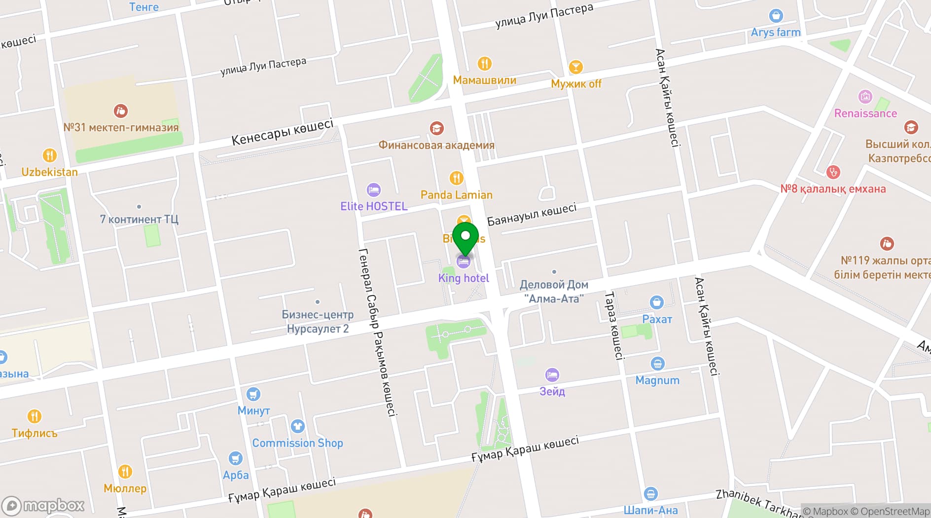 Map showing King Hotel Astana