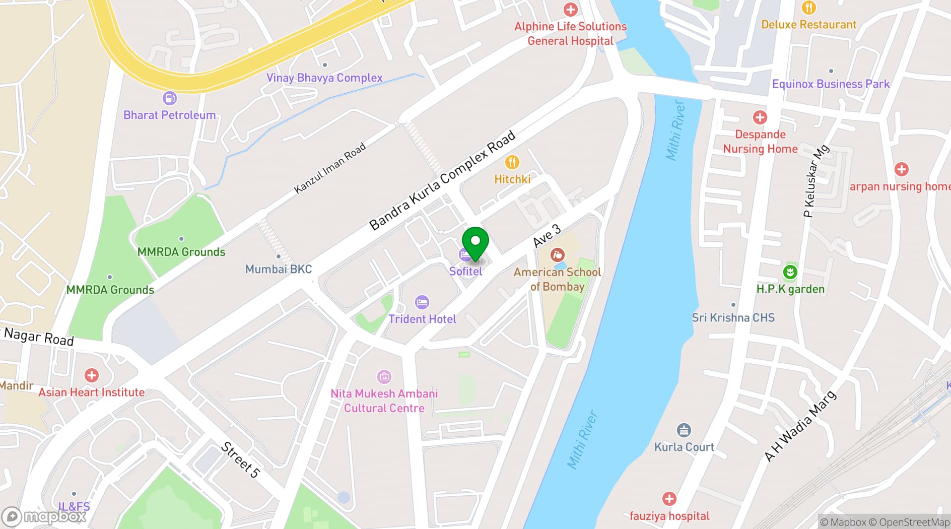 Map showing Sofitel Mumbai BKC
