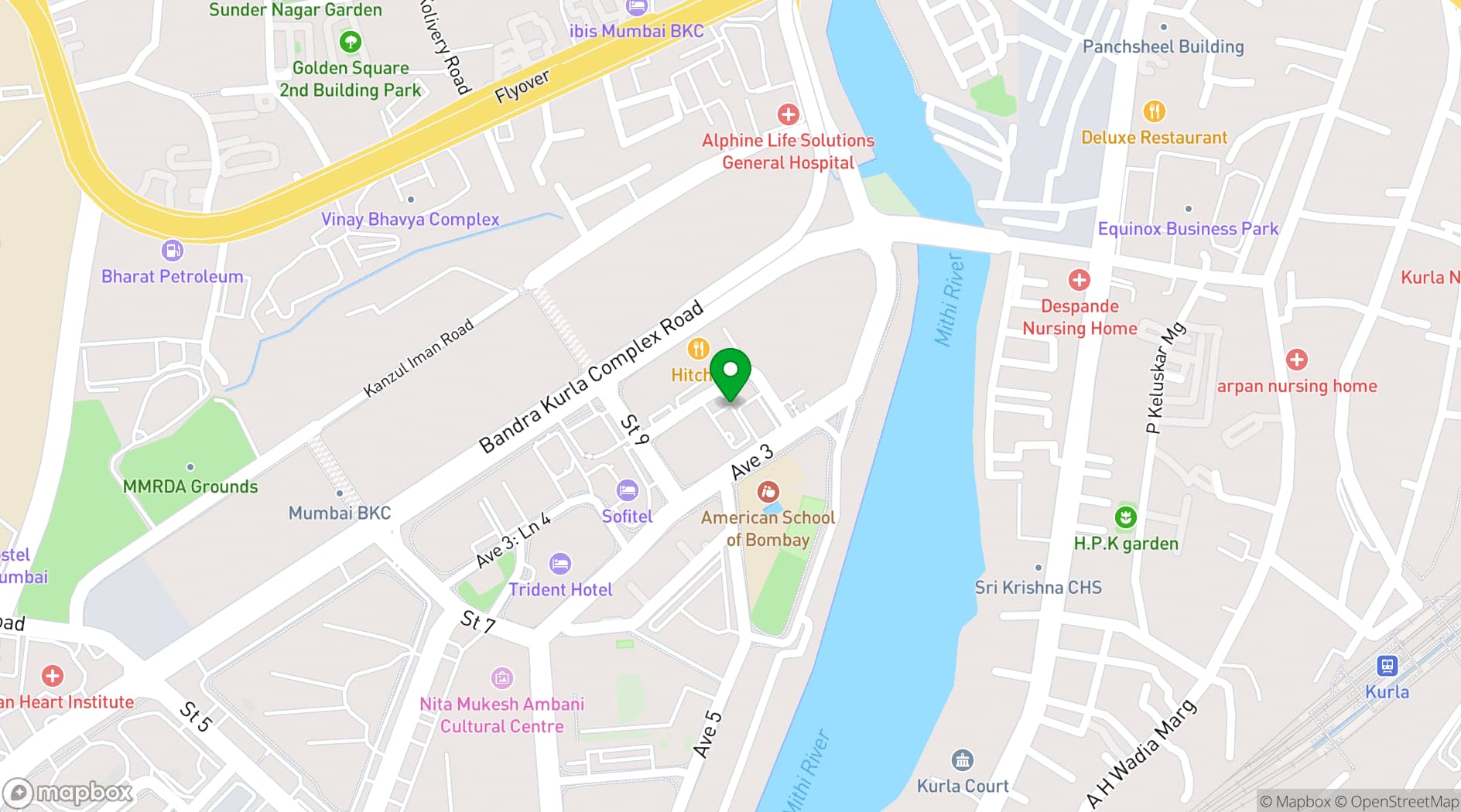 Map showing Grand Hyatt Mumbai Hotel & Residence