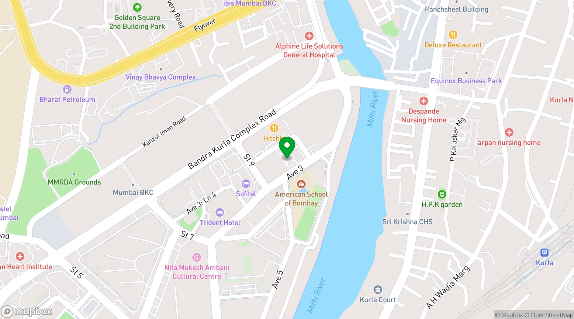 Map showing Trident Bandra Kurla