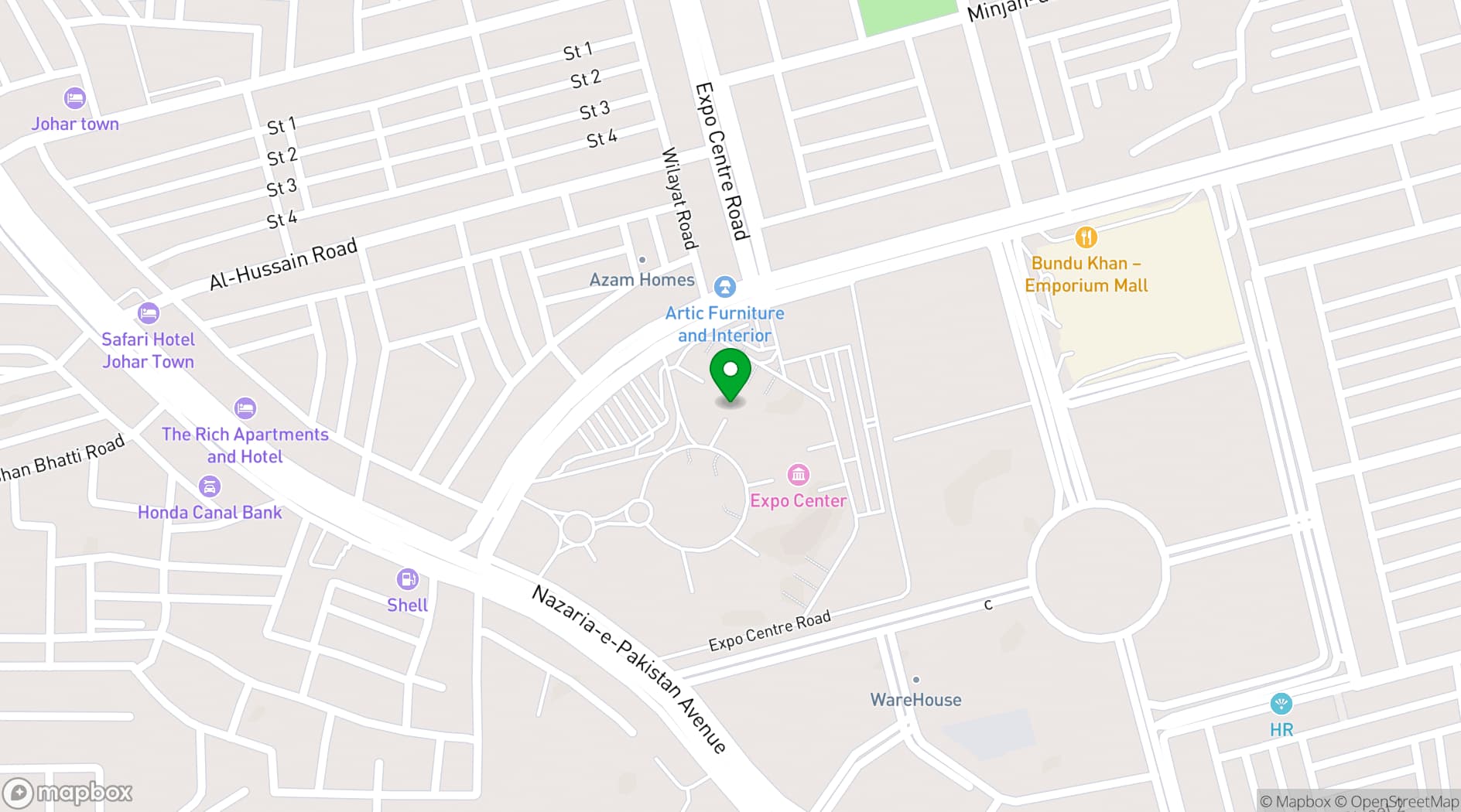 Map showing Expo Centre Lahore