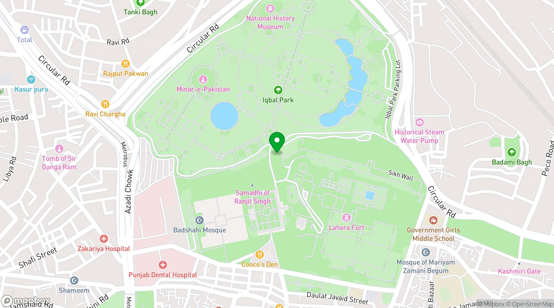 Map showing Bastion Café Lahore Fort