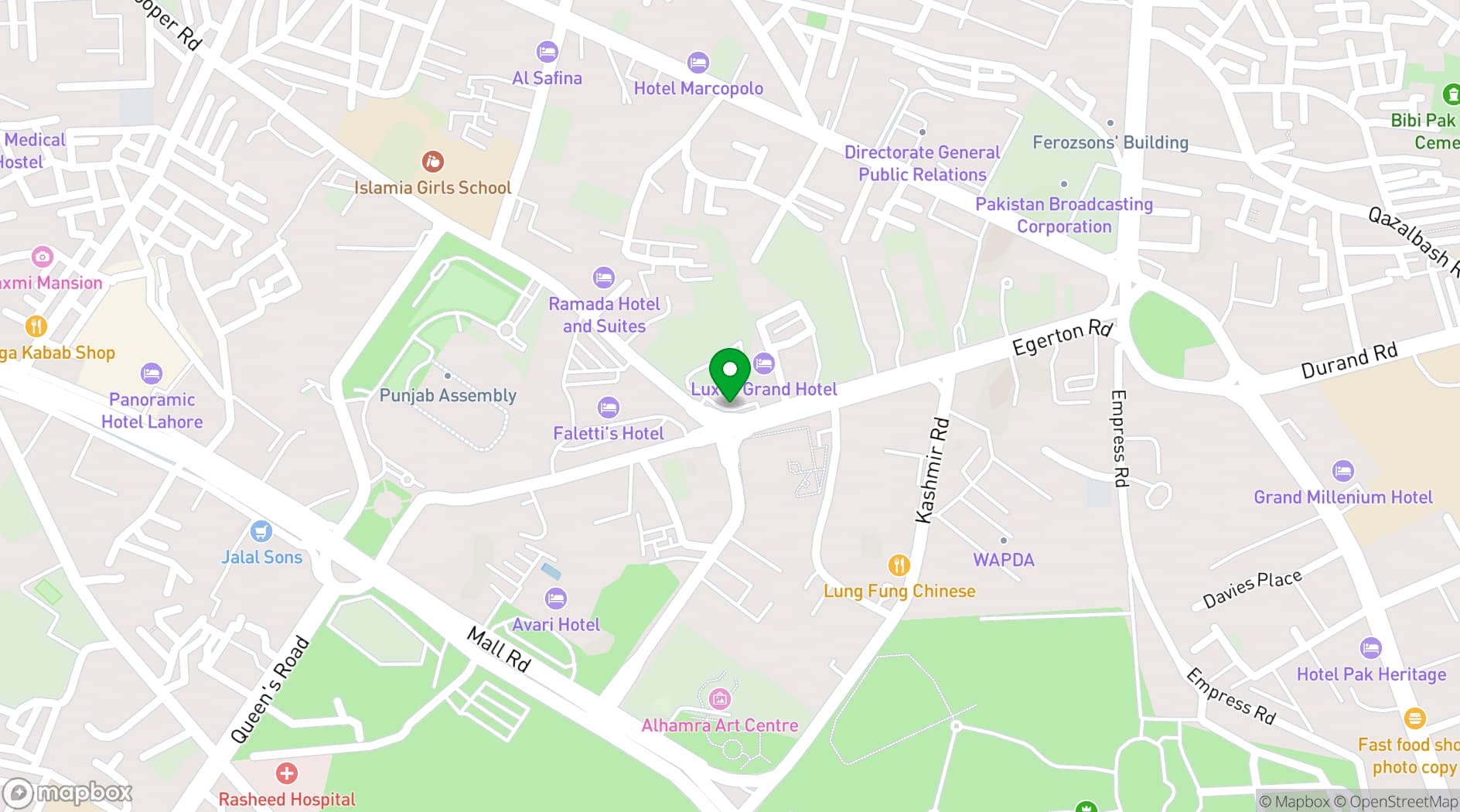Map showing Four Points by Sheraton Lahore