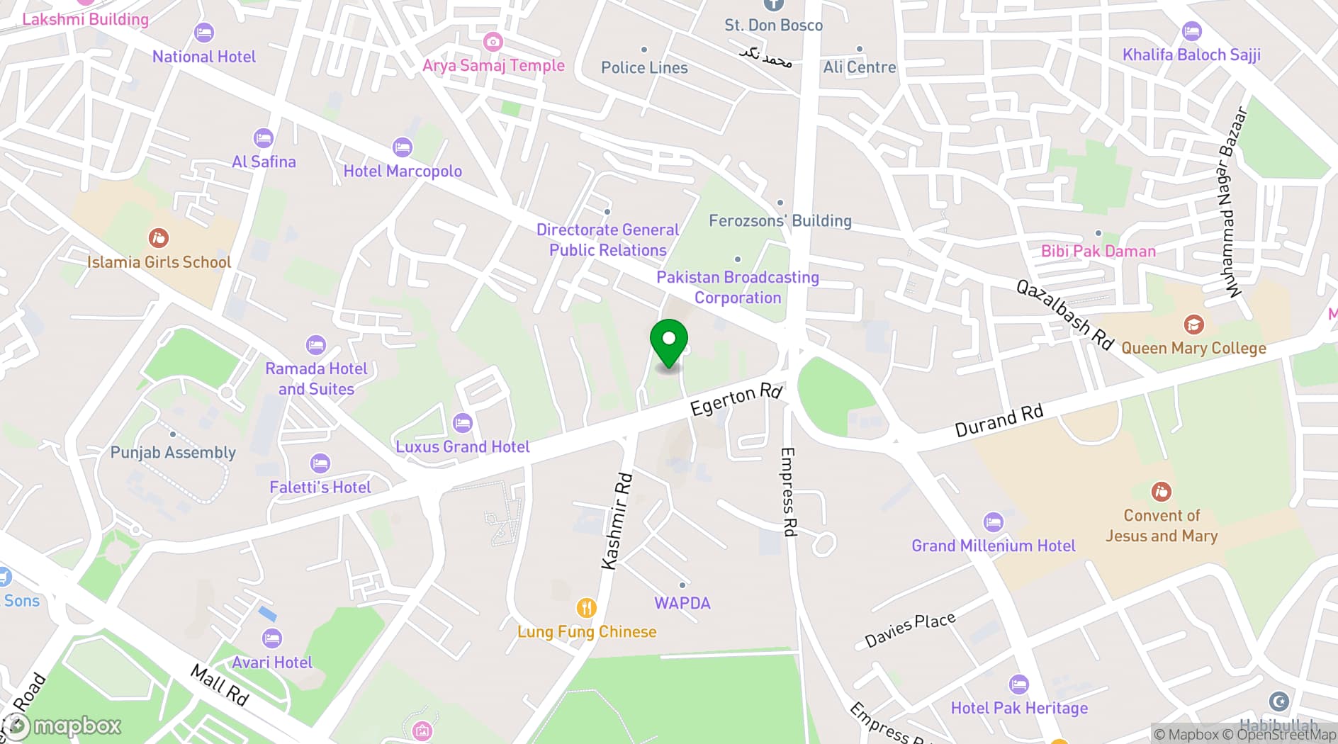 Map showing Shaheen Complex Lahore