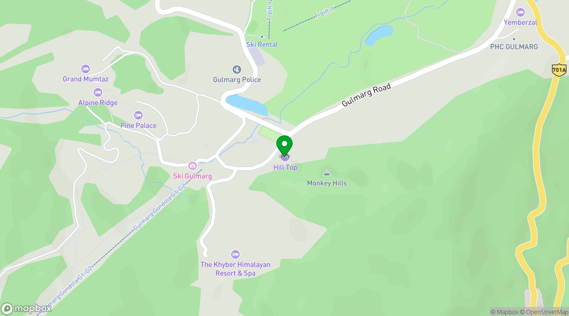 Map showing Hilltop Hotels