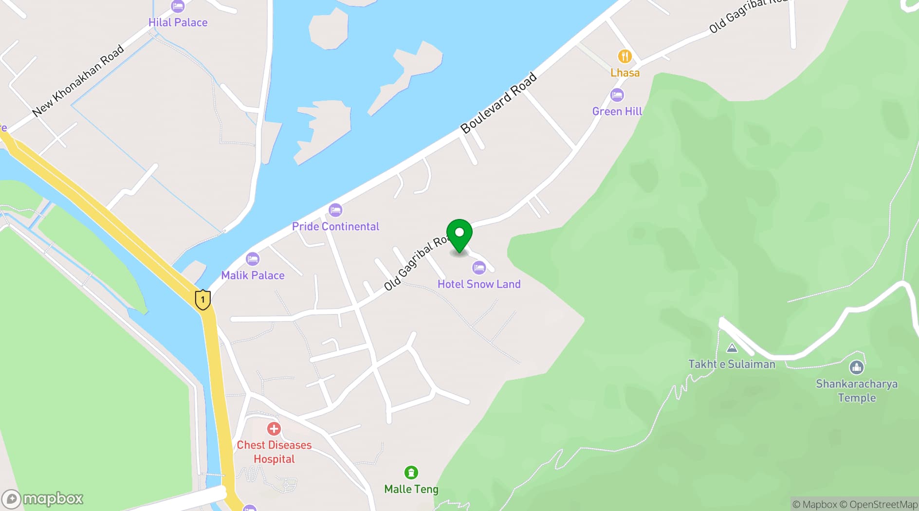 Map showing Snowland Hotels and Resorts
