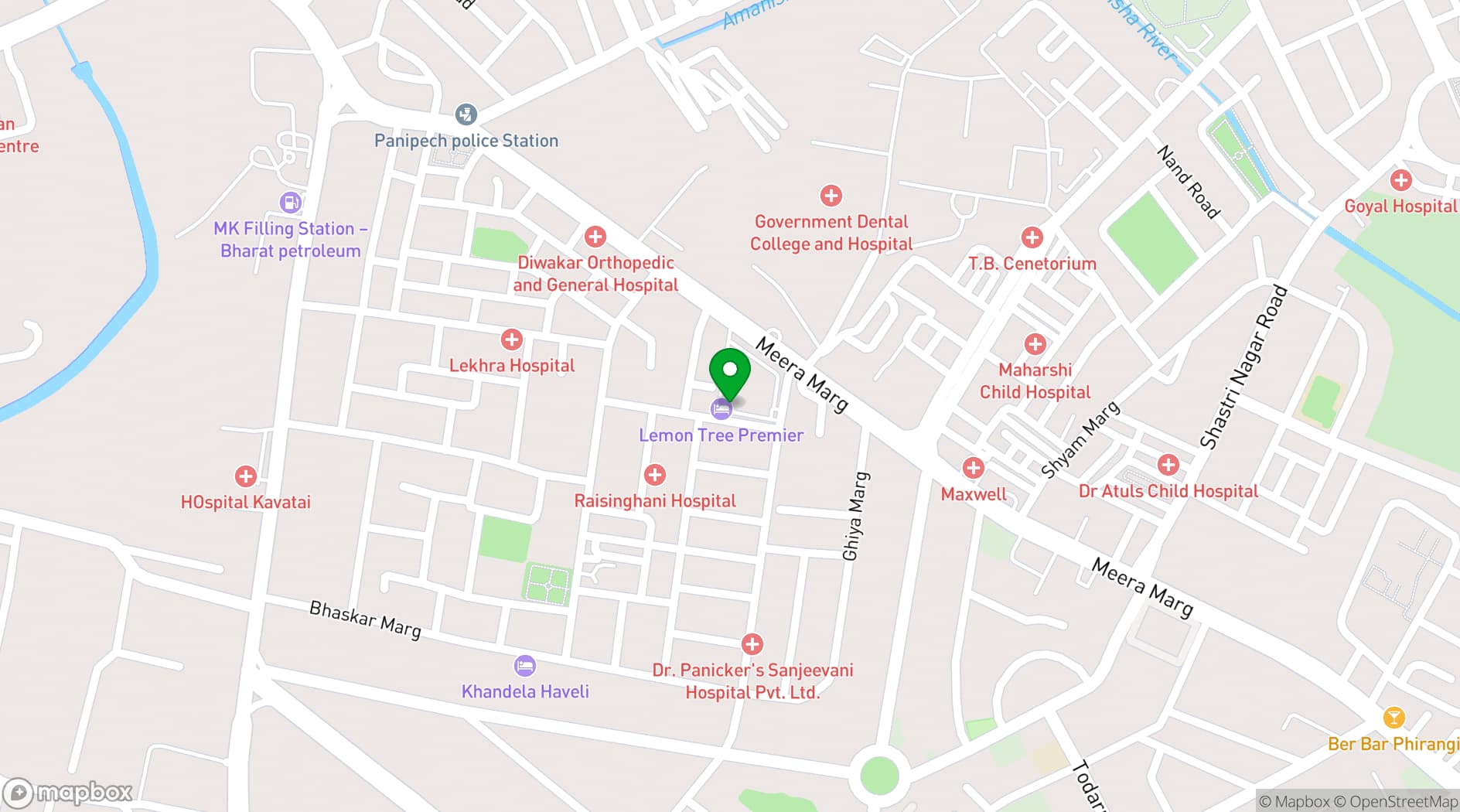 Map showing Lemon Tree Premier Jaipur