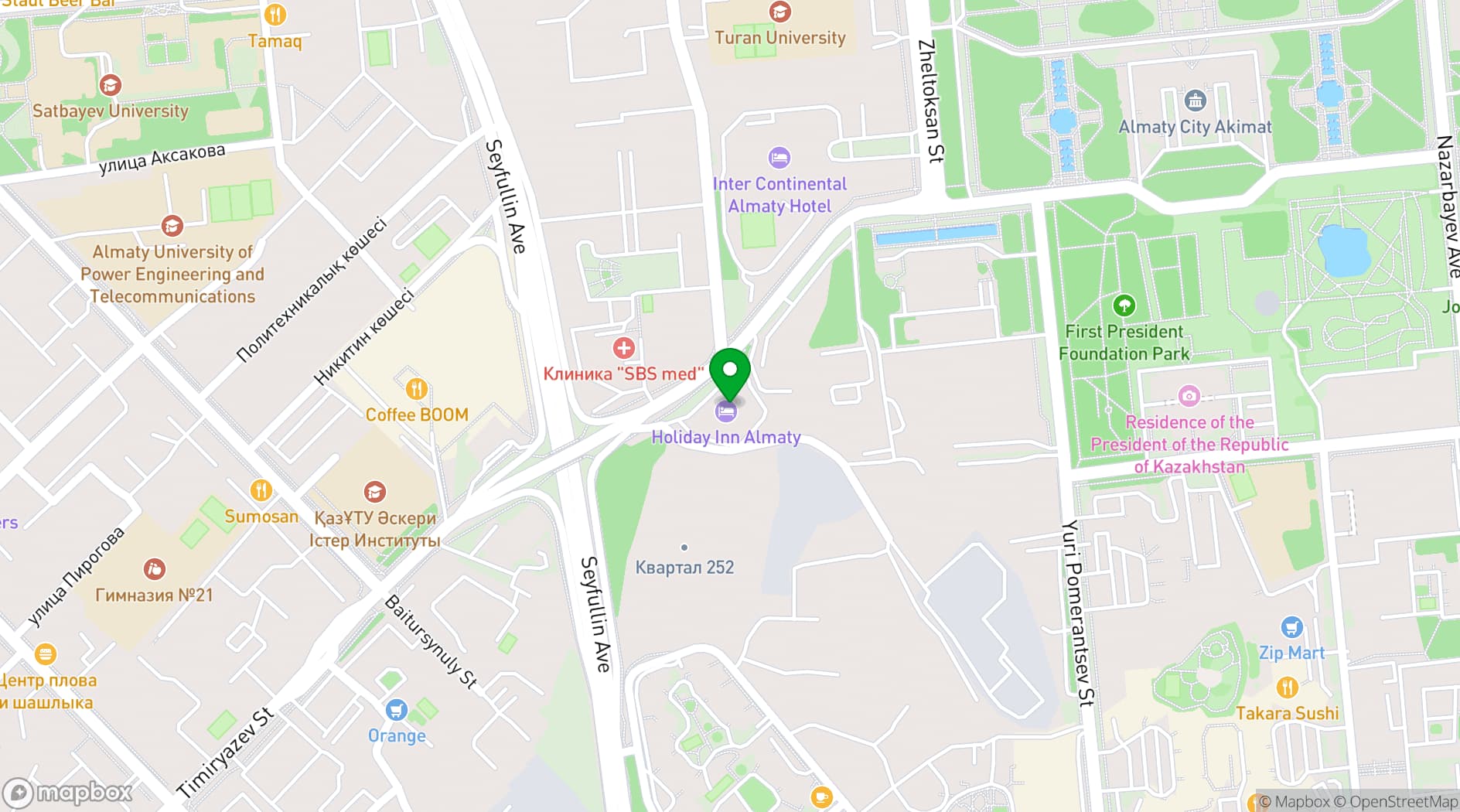 Map showing Holiday Inn Almaty