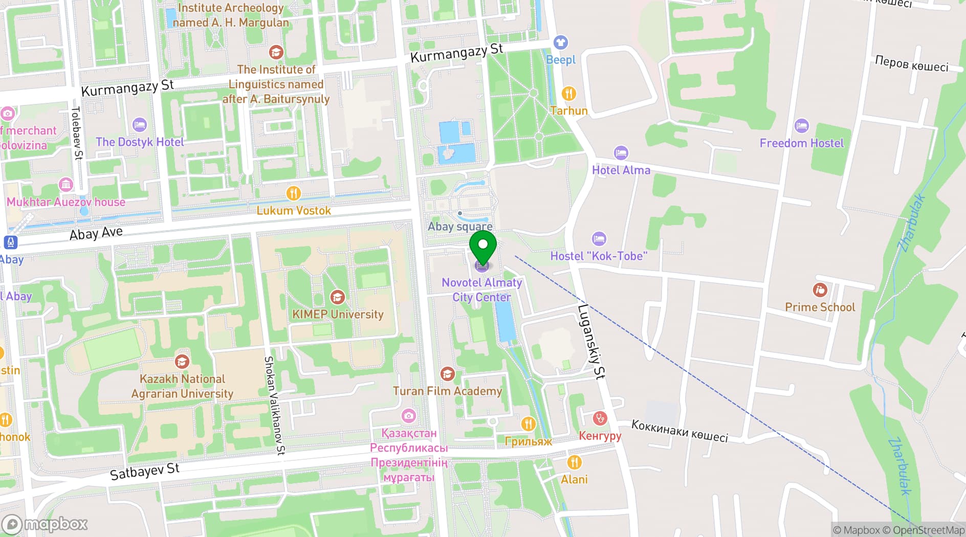 Map showing Novotel Almaty City Center