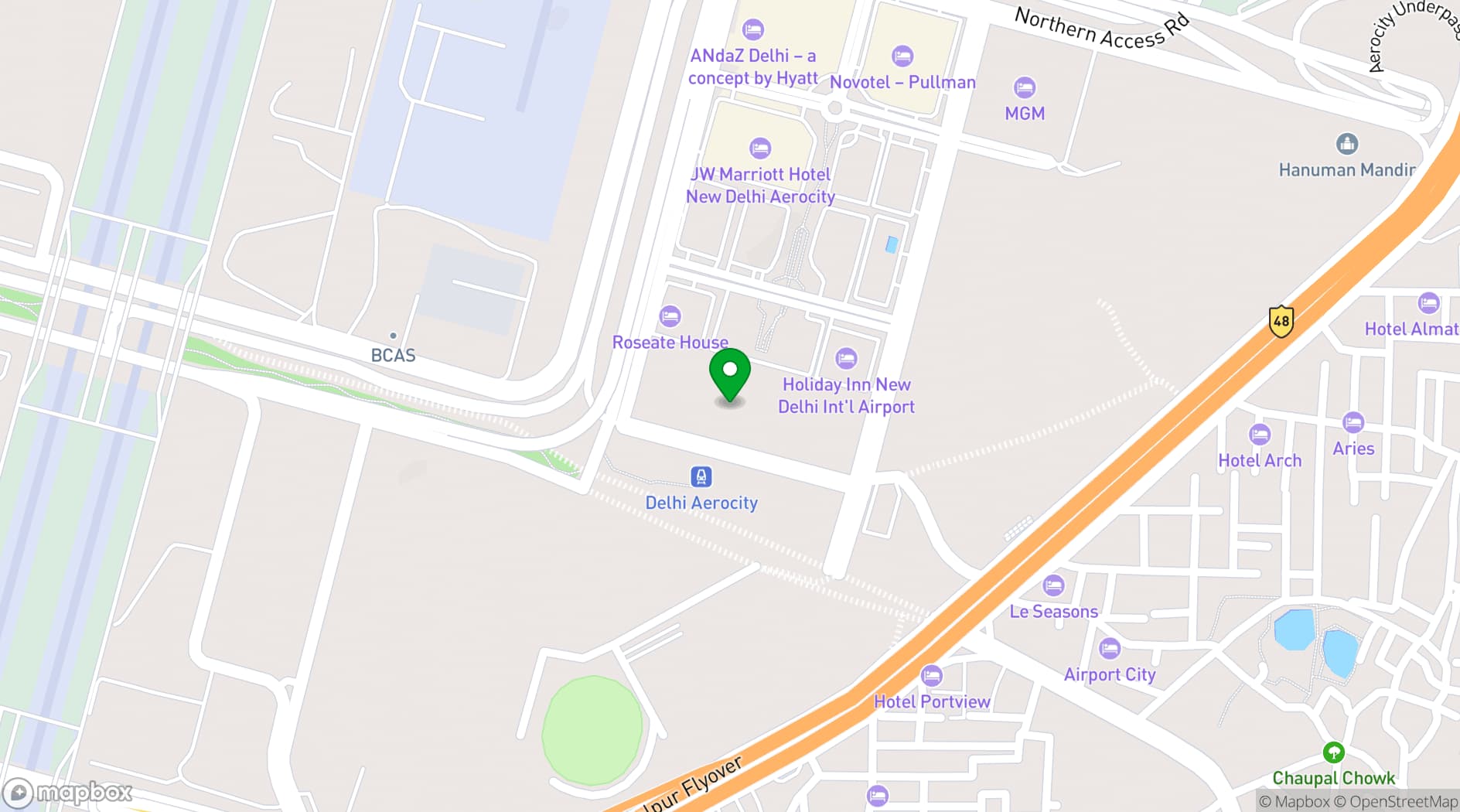 Map showing Aloft New Delhi Aerocity