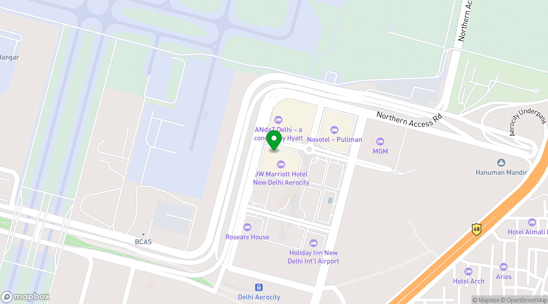 Map showing JW Marriott Hotel New Delhi Aerocity