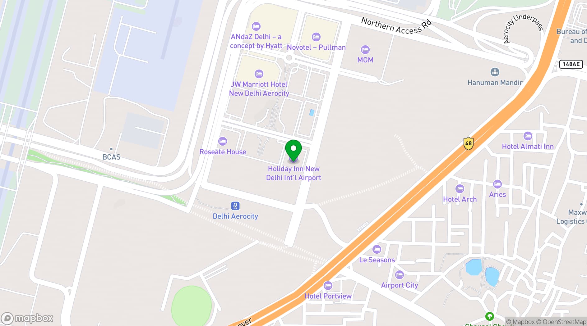 Map showing Holiday Inn New Delhi Int'l Airport
