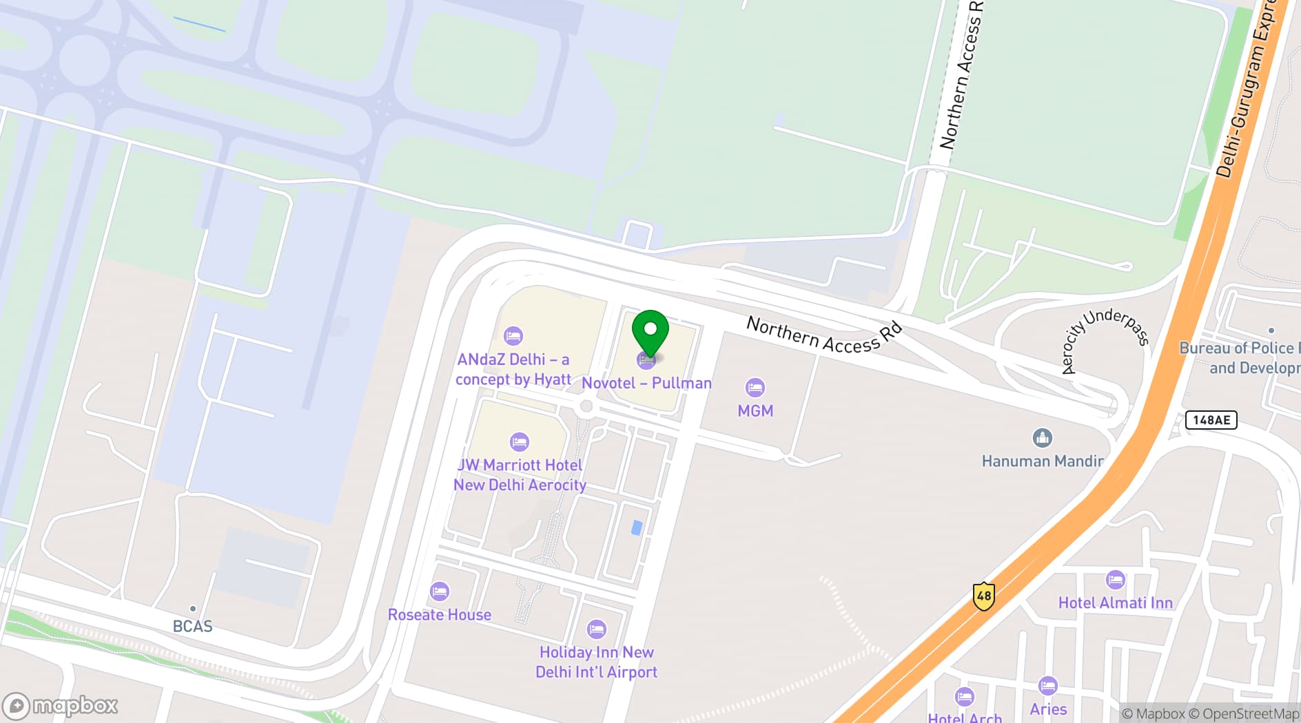Map showing Pullman New Delhi Aerocity