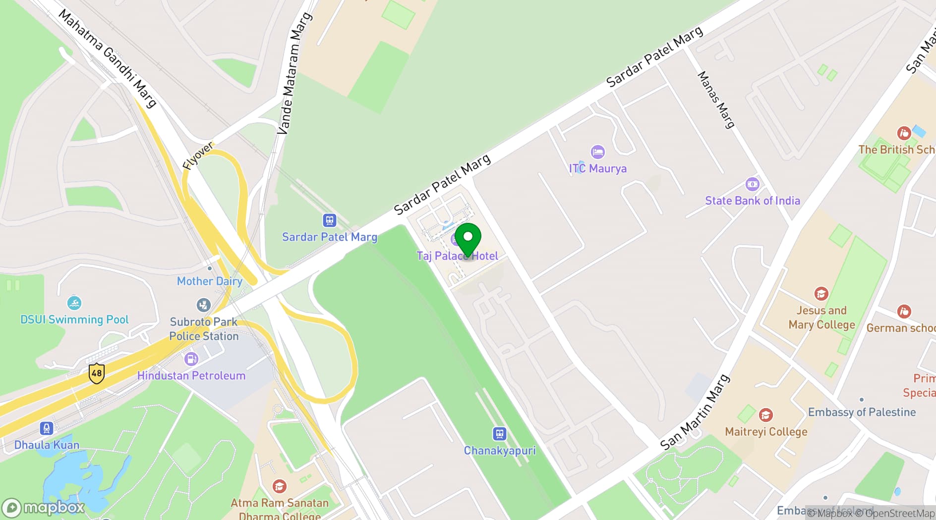 Map showing Taj Palace, New Delhi