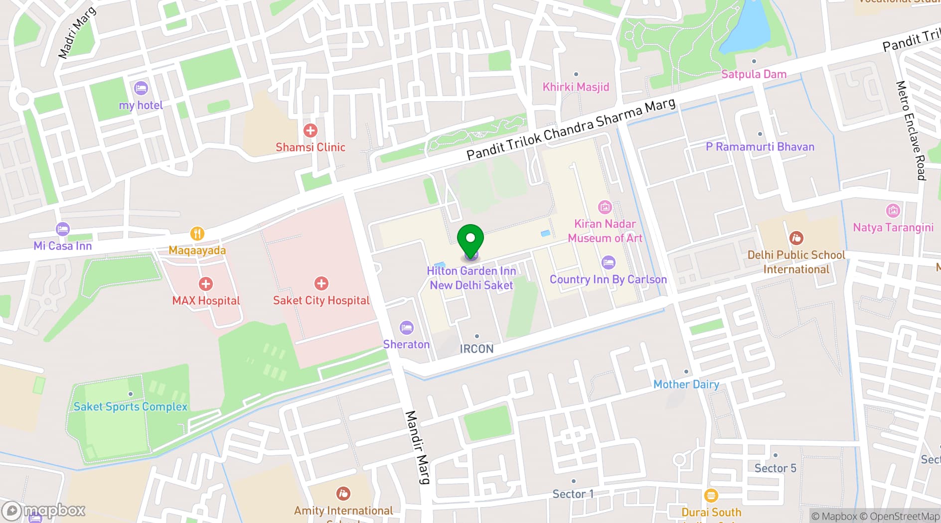 Map showing Hilton Garden Inn New Delhi/Saket