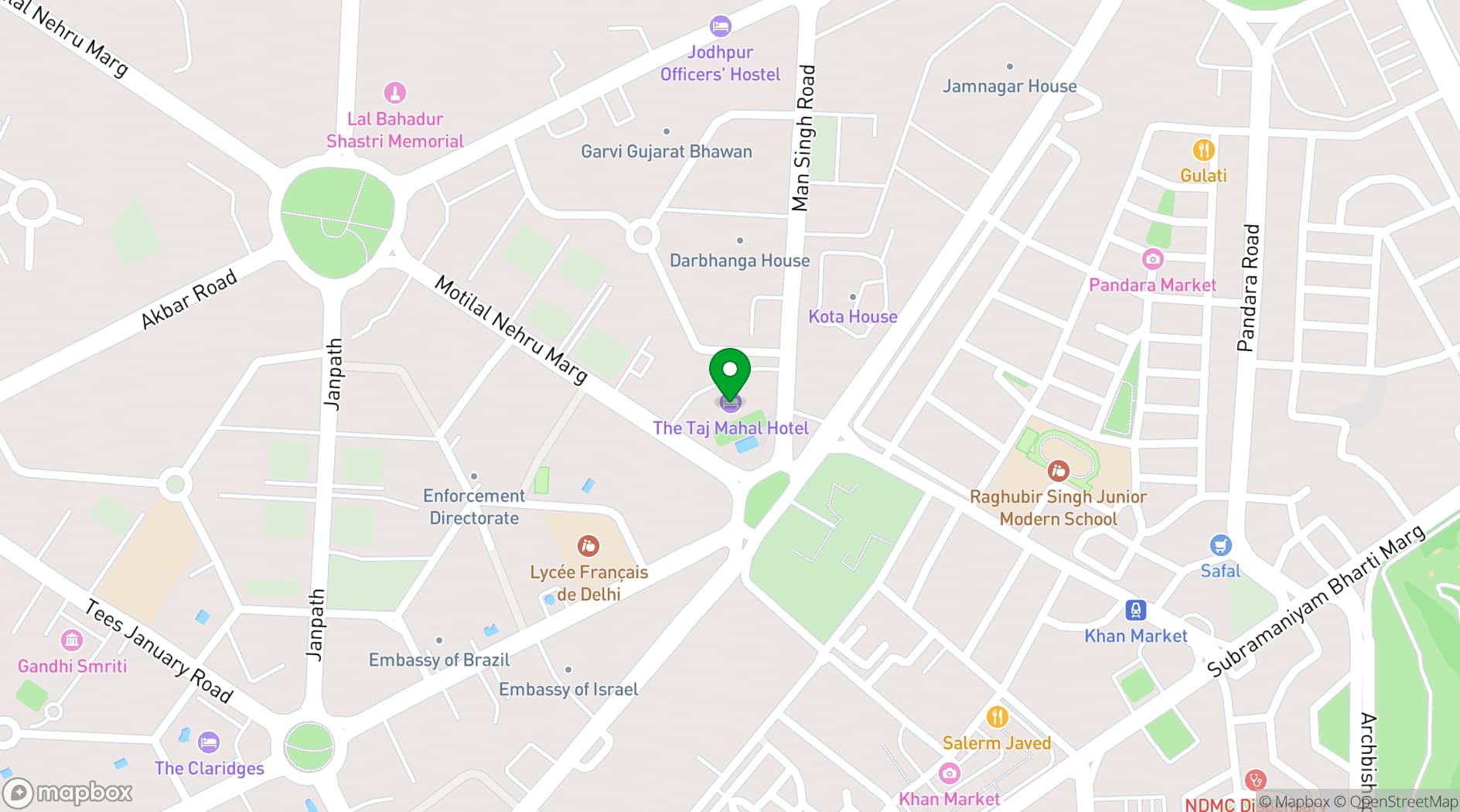Map showing Taj Mahal, New Delhi
