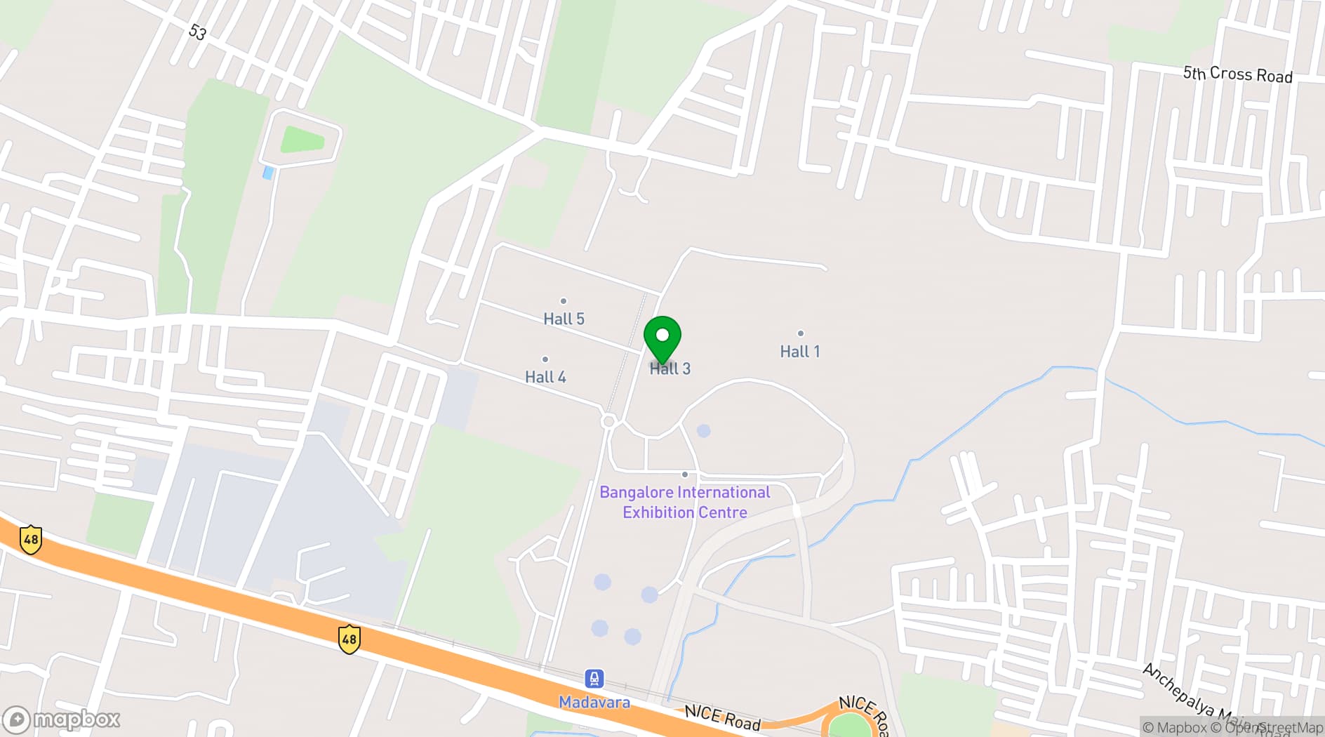 Map showing Bangalore International Exhibition Centre
