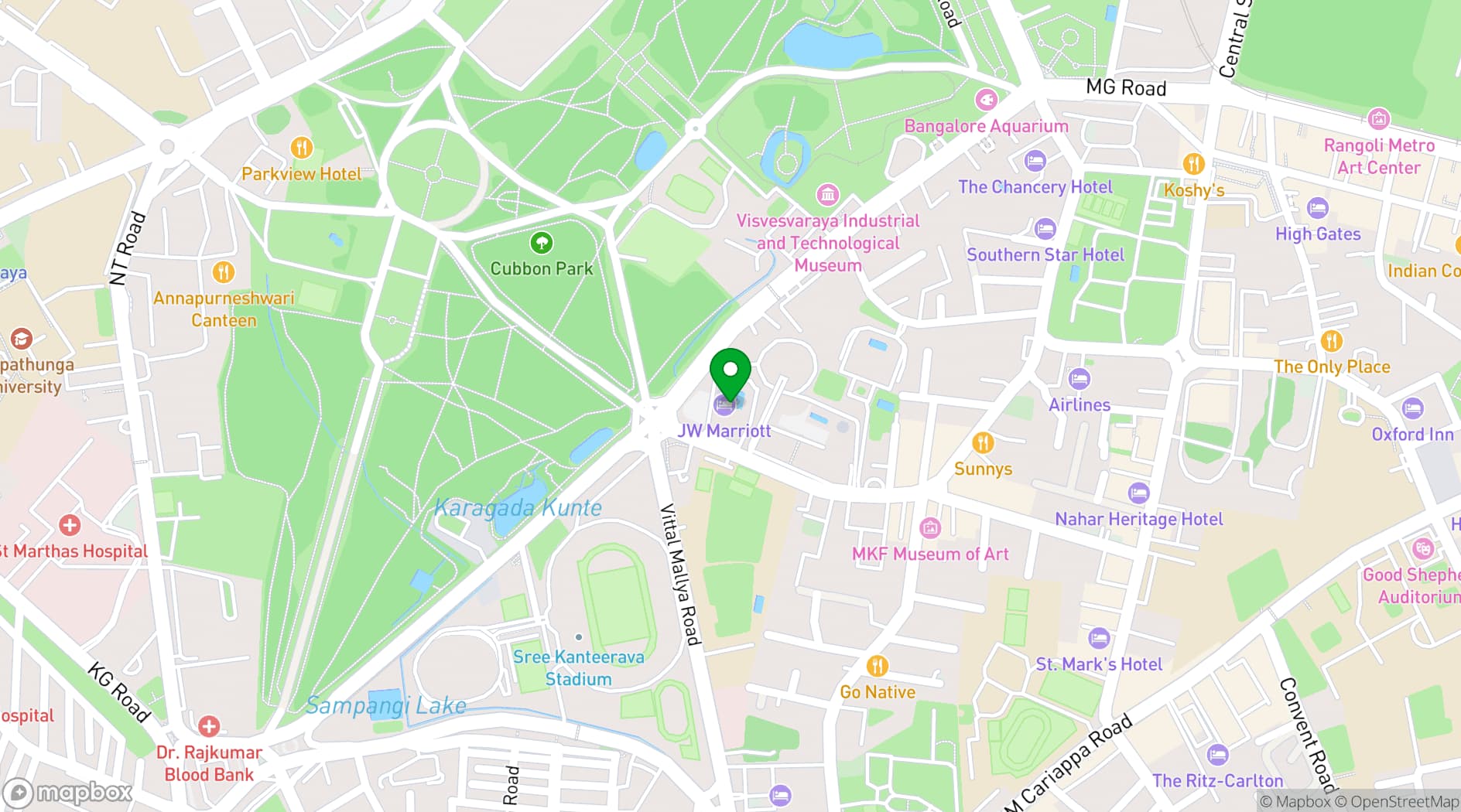 Map showing JW Marriott Hotel Bengaluru
