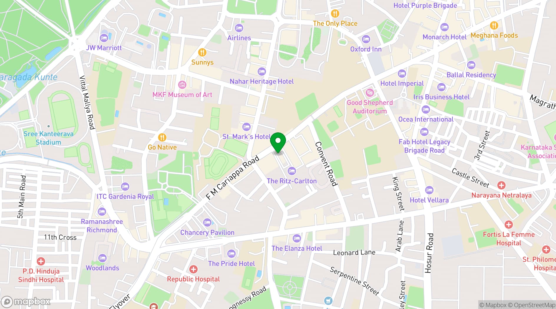 Map showing The Ritz-Carlton, Bangalore