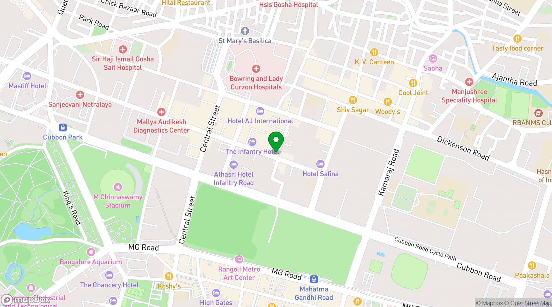 Map showing Monarch Luxur Hotel, Bangalore