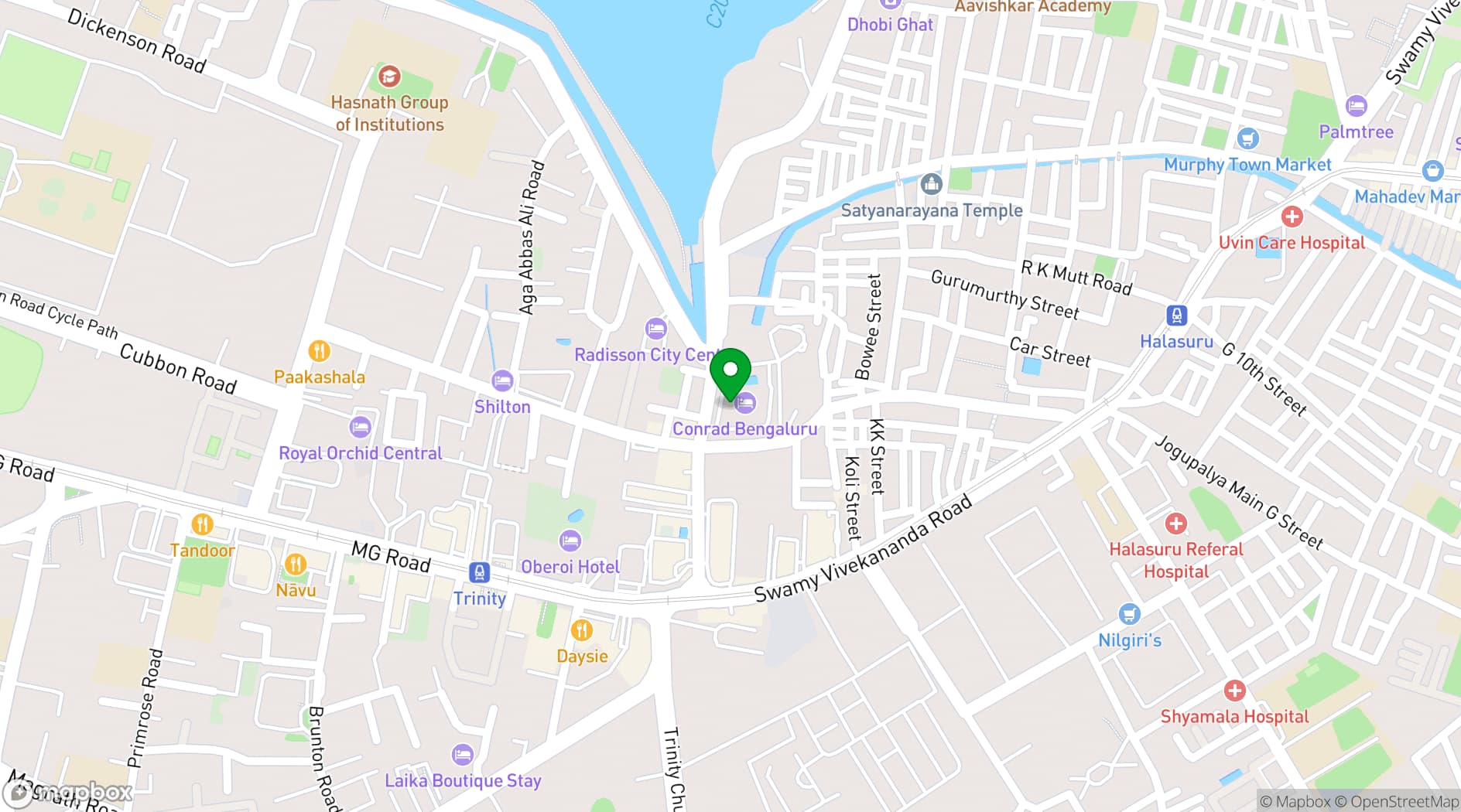 Map showing Conrad Bengaluru