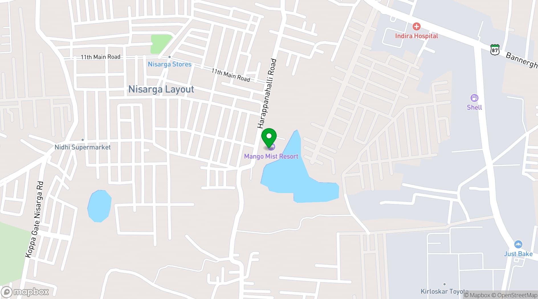 Map showing Mango Mist Resorts