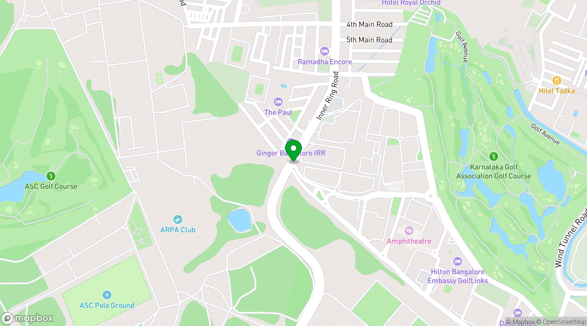 Map showing Hilton Embassy Golf Link Bengaluru