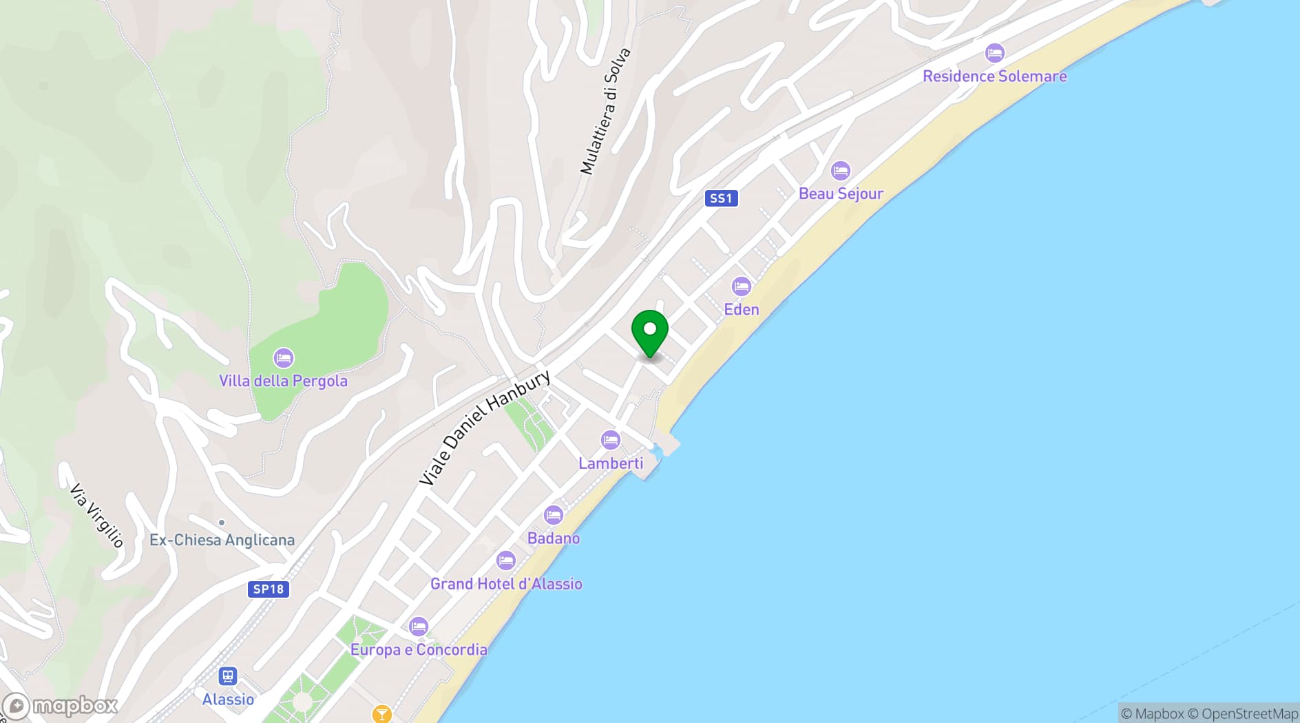 Map showing Hotel Riva Alassio