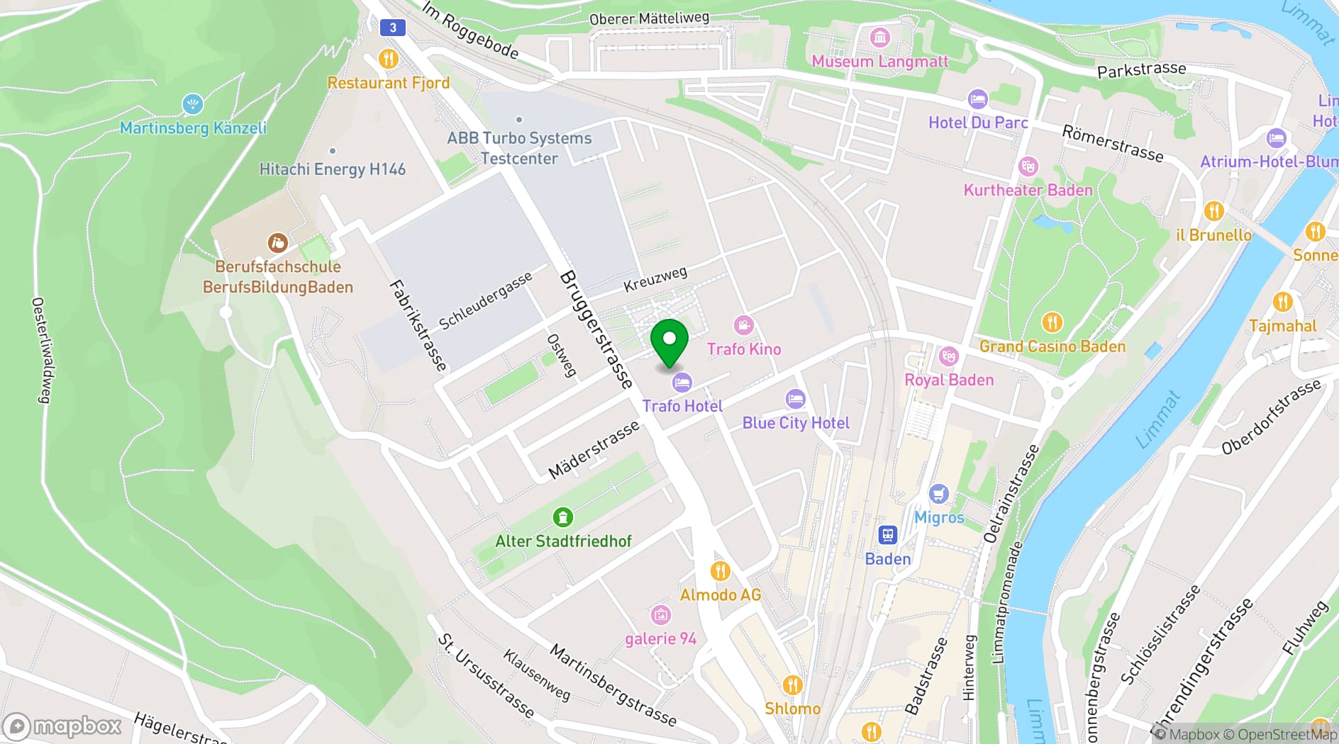 Map showing Trafo Baden