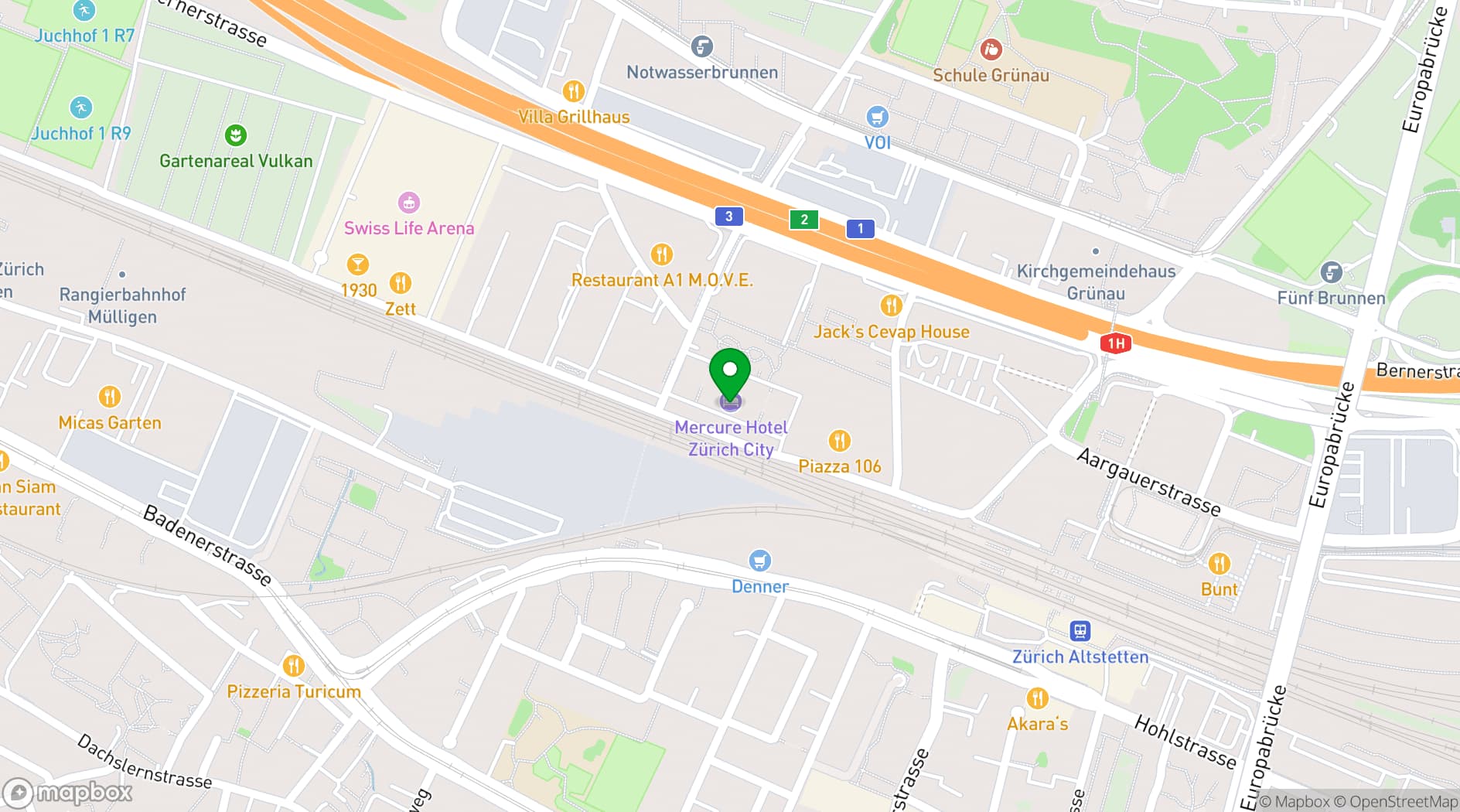 Map showing Mercure Zurich City