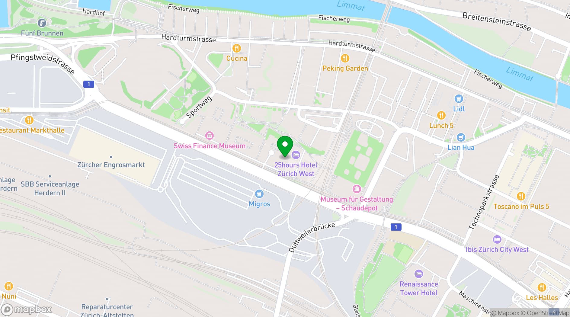 Map showing Atrium at 25hours Hotel Zürich West